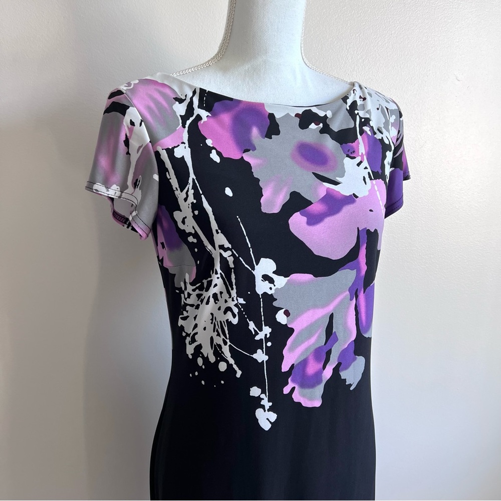 Joseph Ribkoff Black and Purple Midi Dress - Picture 4 of 10